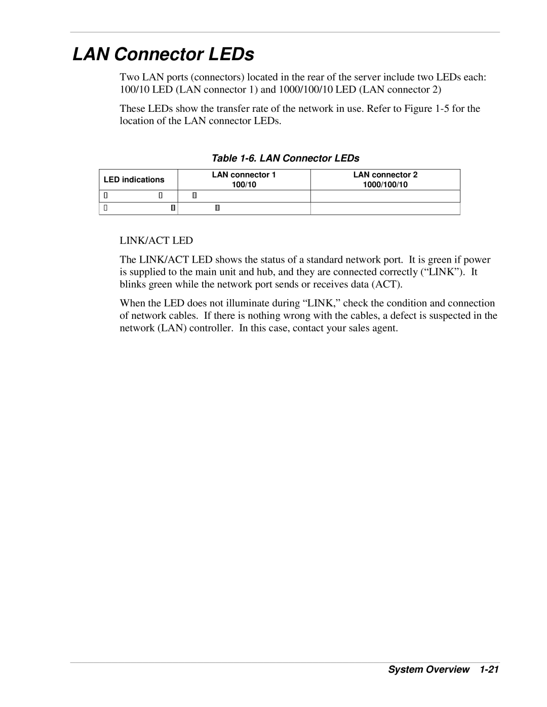 NEC 320Lb-R manual LAN Connector LEDs, LED indications LAN connector 100/10 1000/100/10 