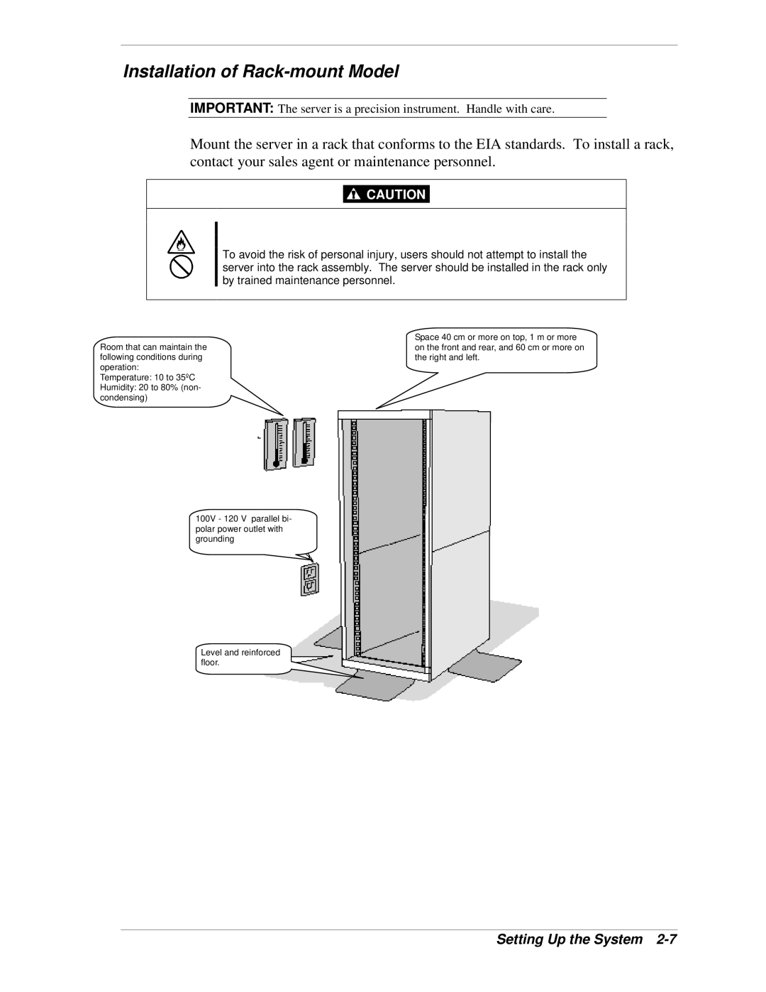 NEC 320Lb-R manual Installation of Rack-mount Model, By trained maintenance personnel 