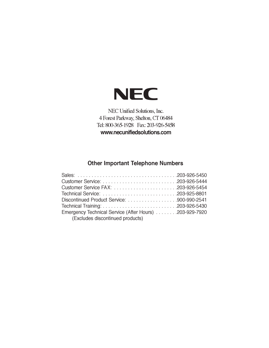 NEC 4-Button IP Keyset manual NEC Unified Solutions, Inc 4 Forest Parkway, Shelton, CT, Tel 800-365-1928 Fax 