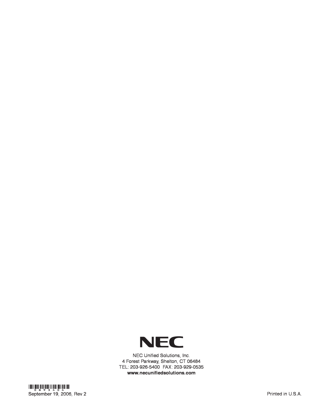NEC 4-Button IP Keyset manual NEC Uniﬁed Solutions, Inc 4 Forest Parkway, Shelton, CT, 0893404, September 19, 2006, Rev 