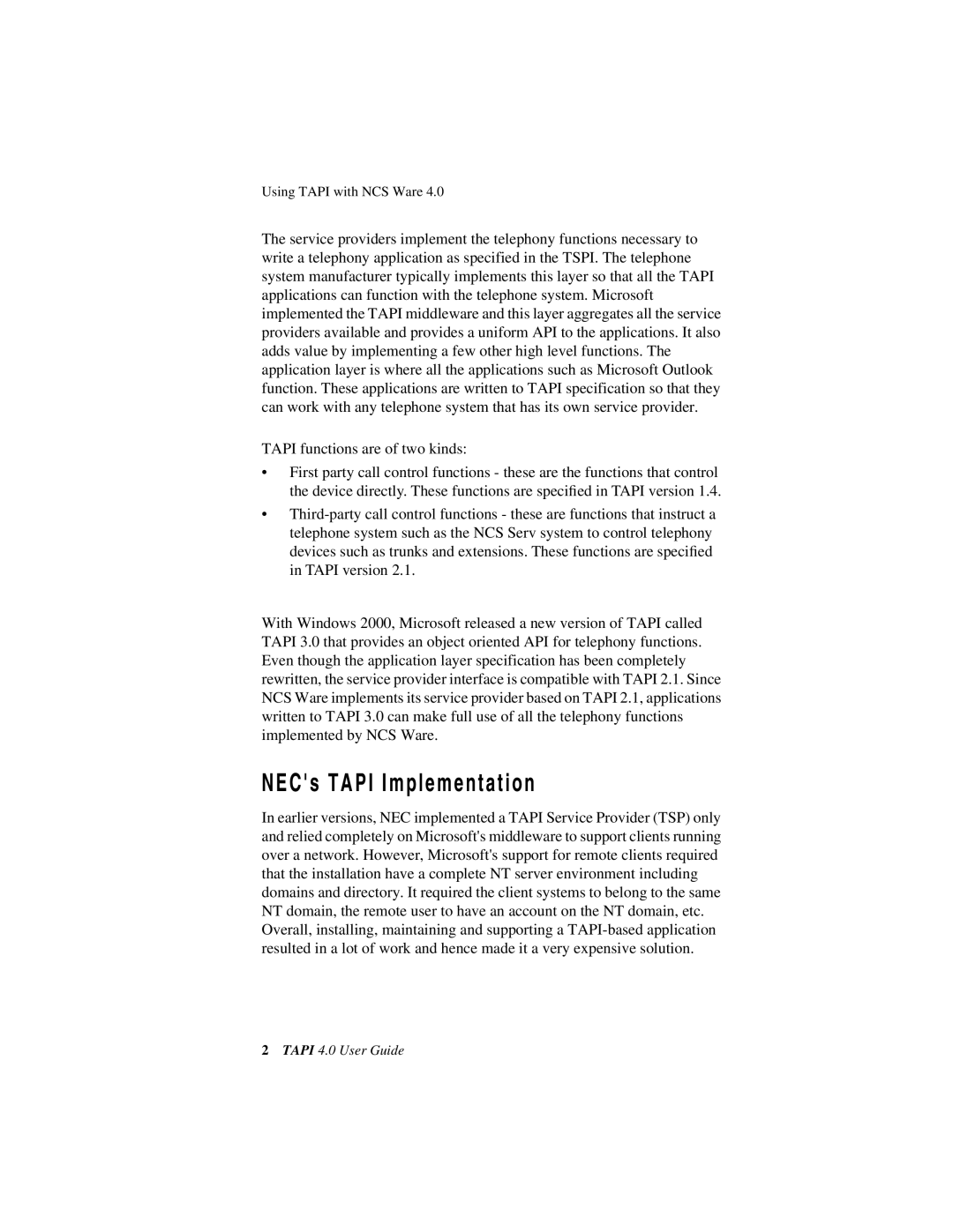 NEC 4 manual NECs Tapi Implementation 