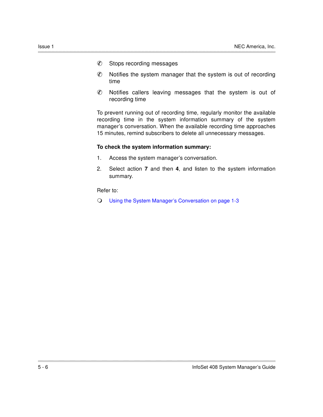 NEC 408 VM manual To check the system information summary 