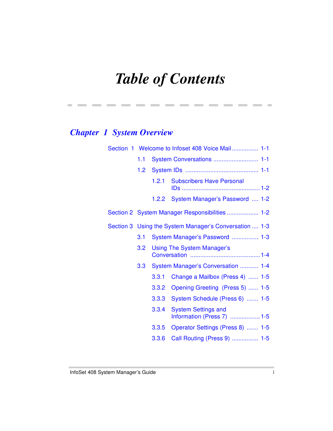 NEC 408 VM manual Table of Contents 