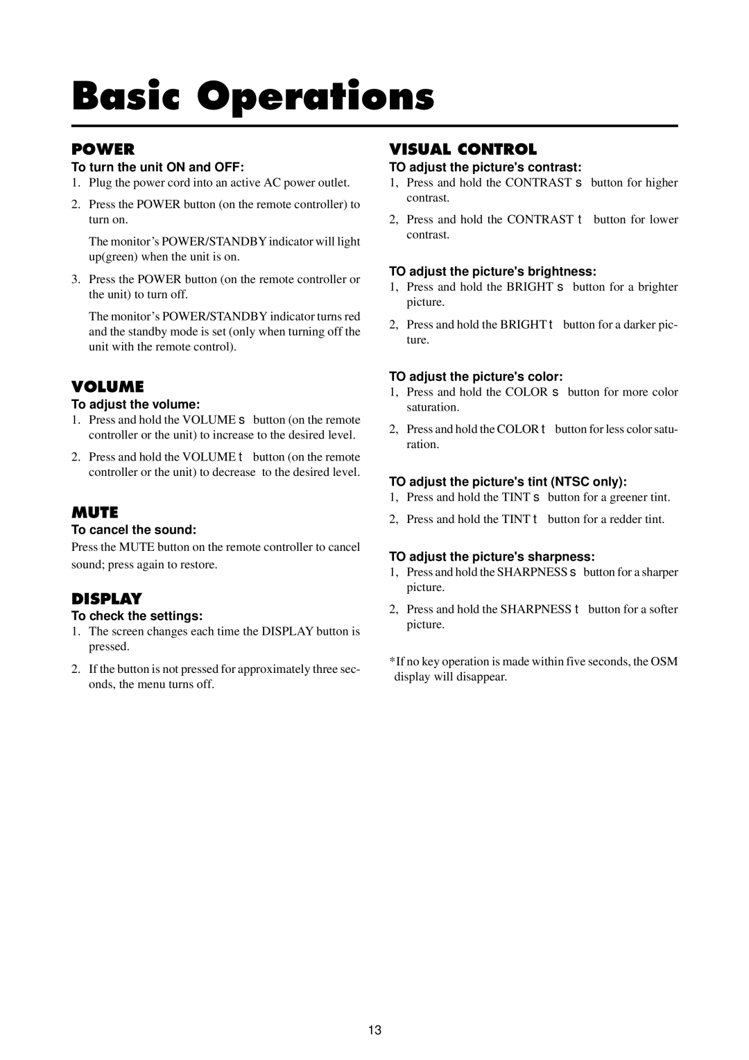 NEC 4210W user manual Basic Operations 