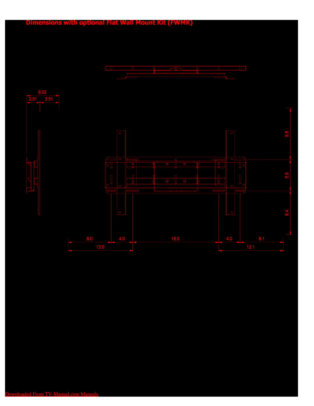 NEC Dimensions with optional Flat Wall Mount Kit FWMK, 42VP4/42VP4D, Downloaded From TV-Manual.comManuals, 2.51 