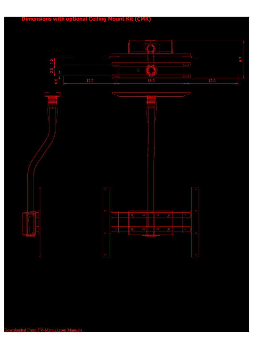 NEC Dimensions with optional Ceiling Mount Kit CMK, 42VP4/42VP4D, Downloaded From TV-Manual.comManuals, 2.5, 16.0 