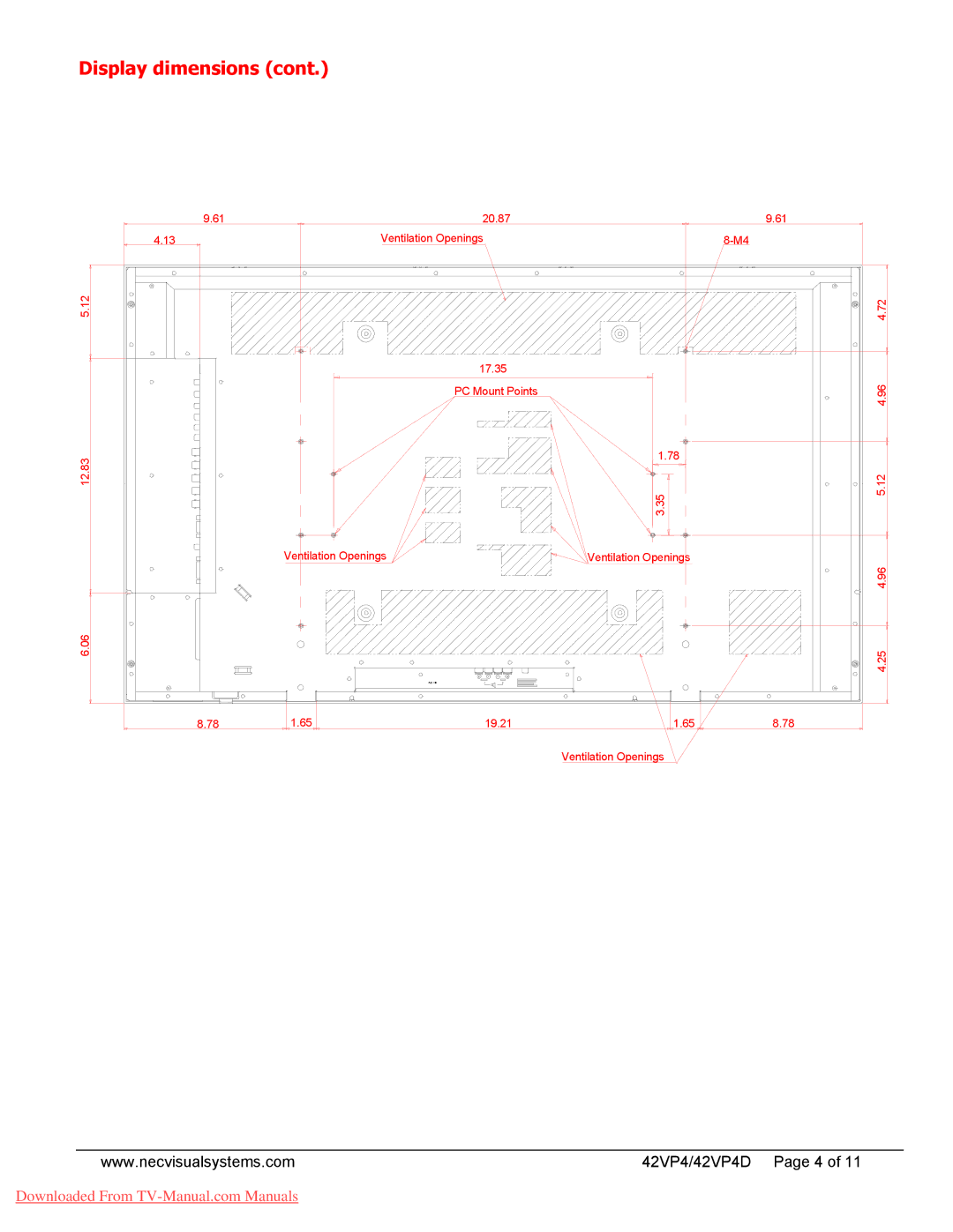 NEC dimensions 42VP4/42VP4D Page 4 