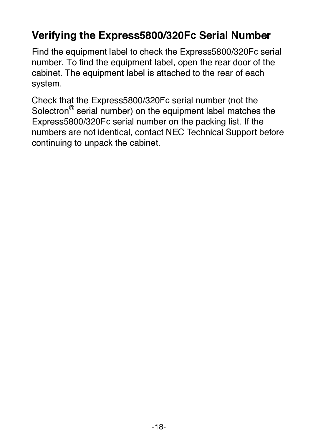 NEC 456-01721-000 manual Verifying the Express5800/320Fc Serial Number 