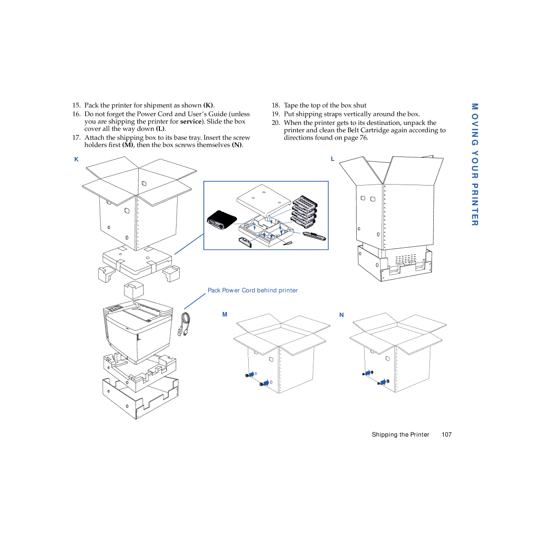 NEC 4600N manual Pack Power Cord behind printer 