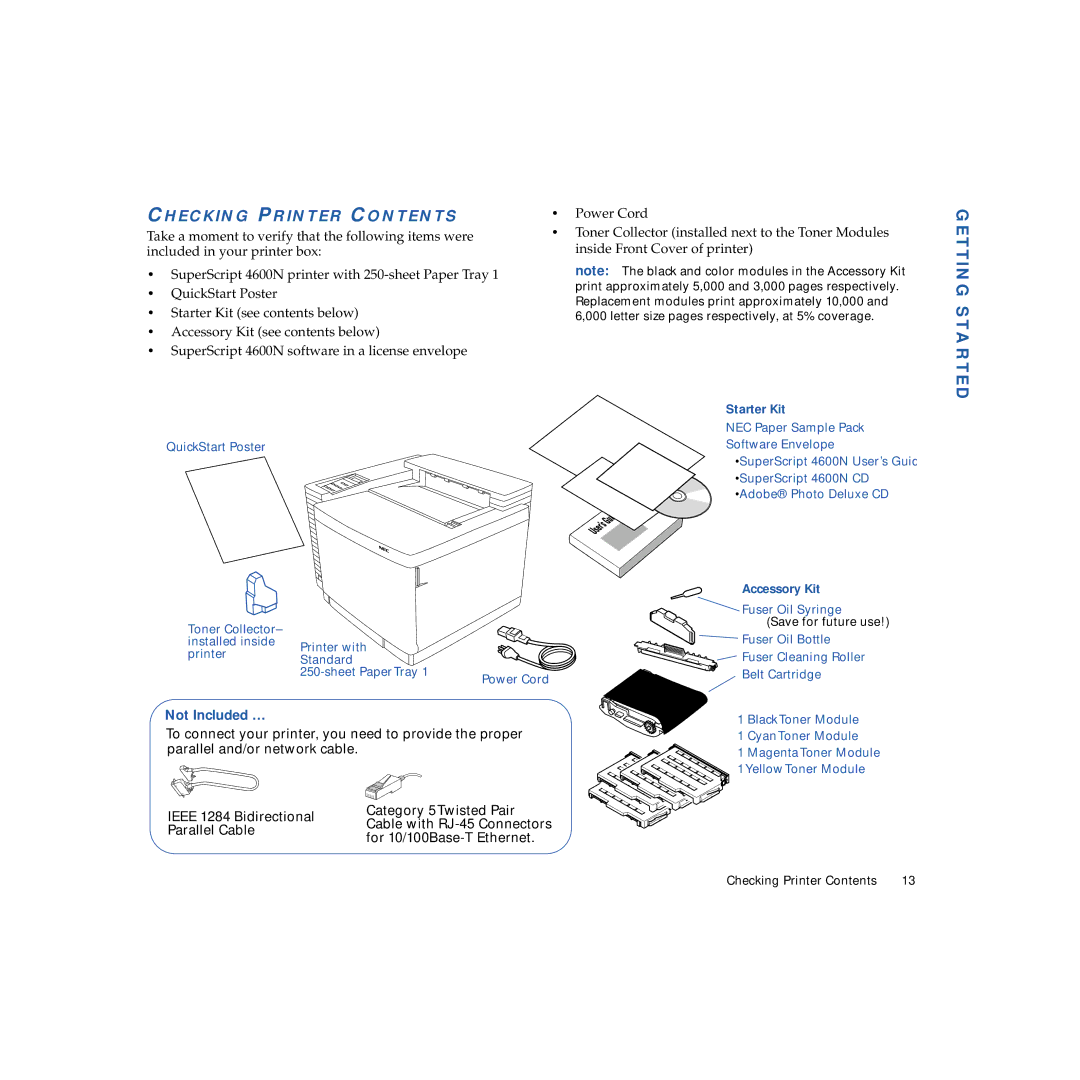 NEC 4600N manual Getting Started, Checking Printer Contents 