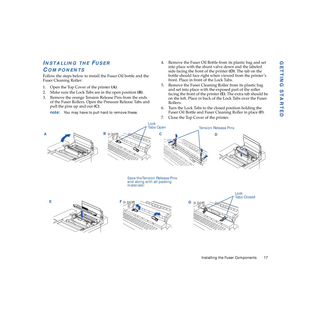 NEC 4600N manual Installing the Fuser Components, Lock Tabs Open 