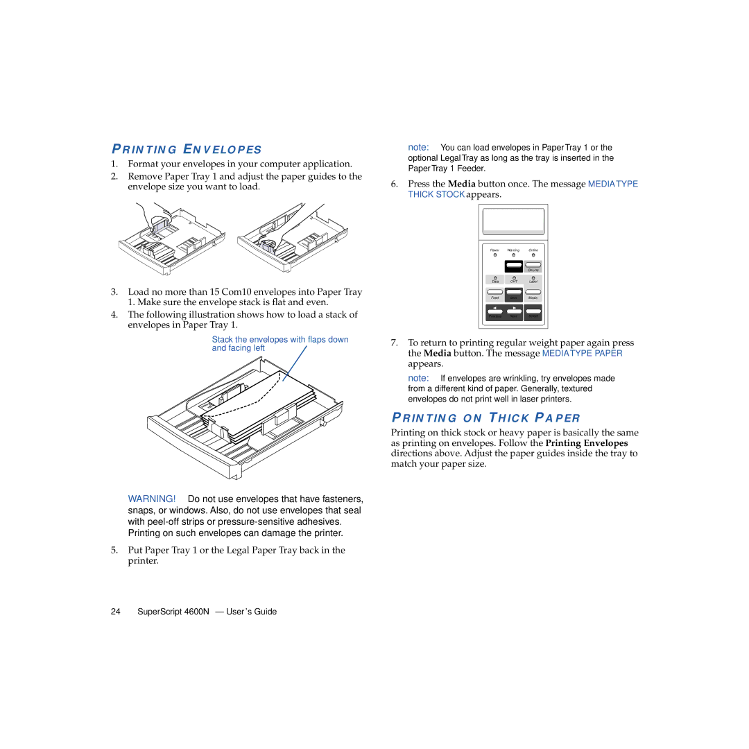 NEC 4600N manual Printing Envelopes, Printing on Thick Paper 