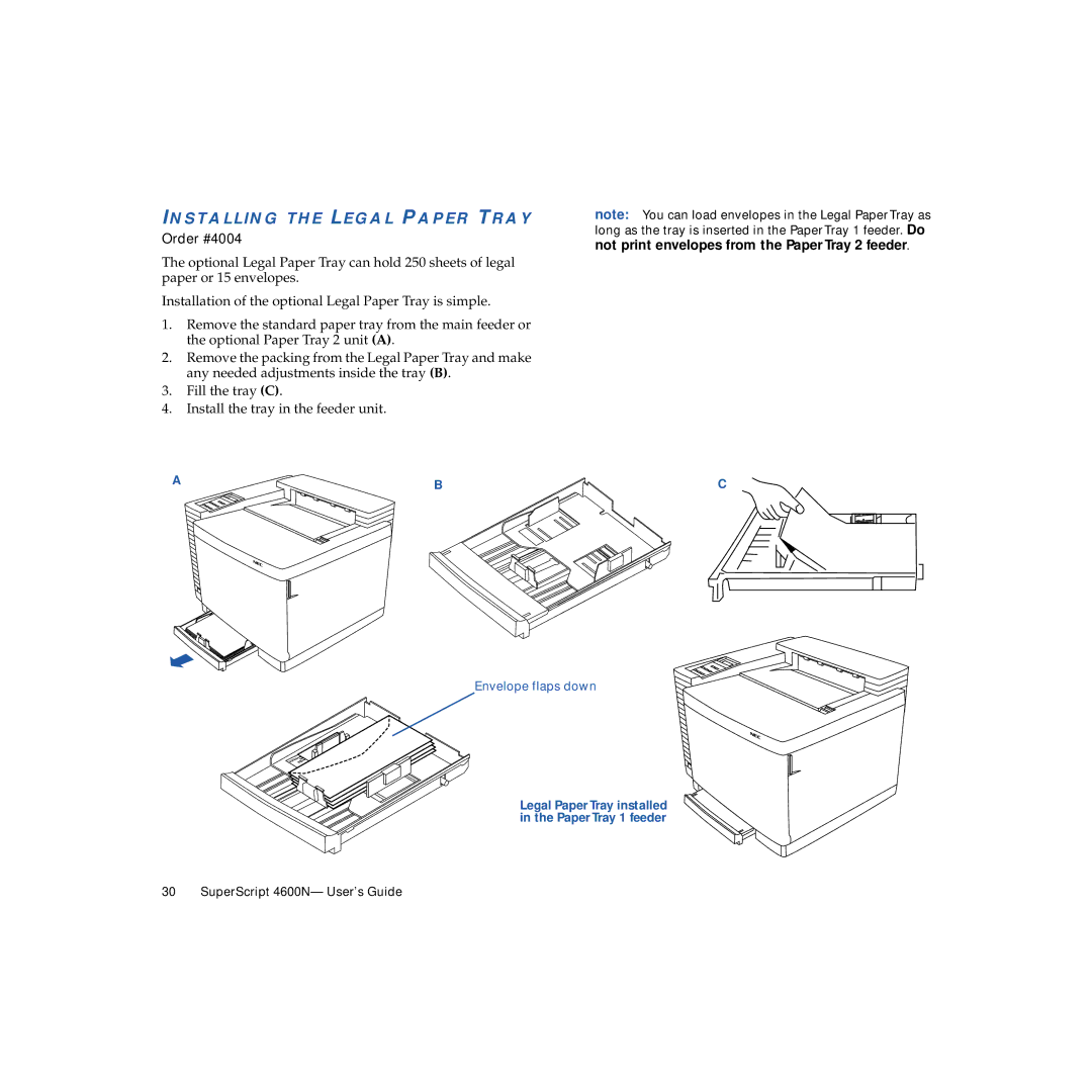 NEC 4600N manual Installing the Legal Paper Tray, Order #4004 