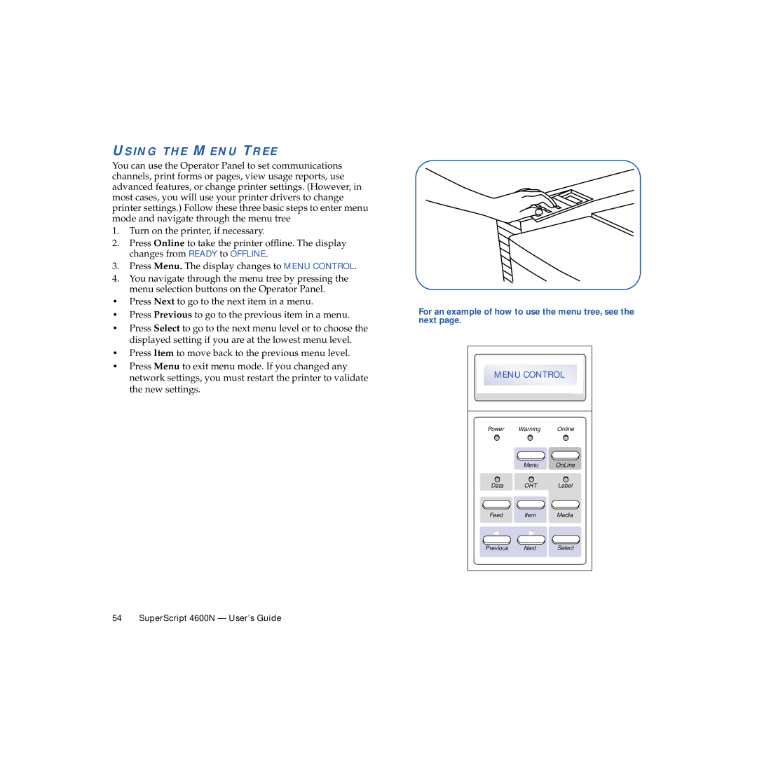 NEC 4600N manual Using the Menu Tree, For an example of how to use the menu tree, see the next 