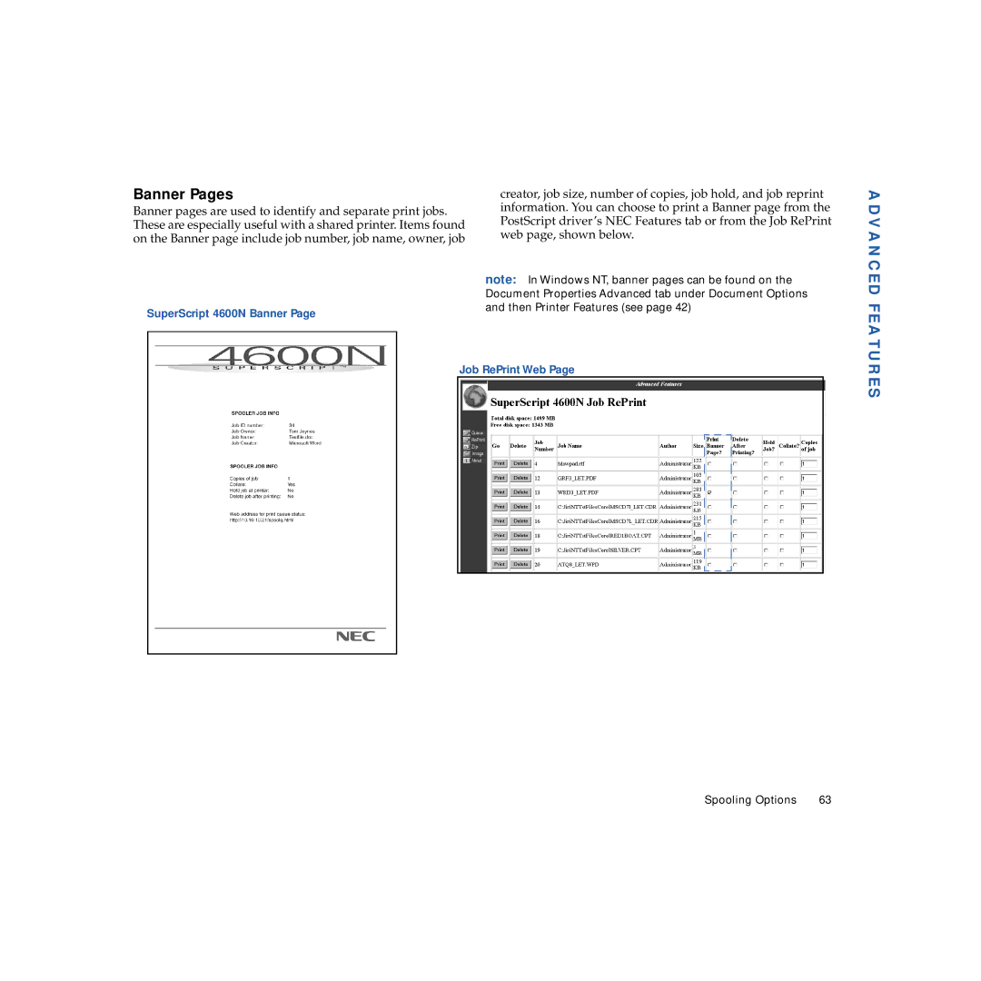 NEC 4600N manual Banner Pages 