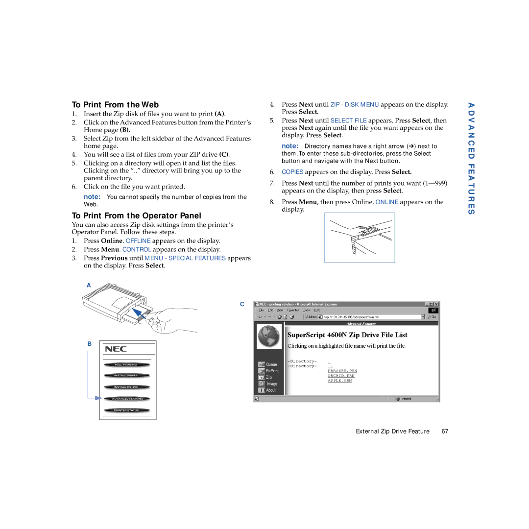 NEC 4600N manual To Print From the Web, To Print From the Operator Panel 