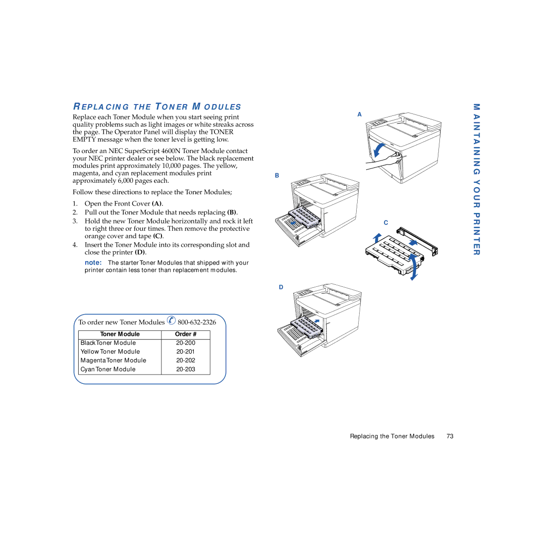 NEC 4600N manual Maintaining Your Printer, Replacing the Toner Modules 