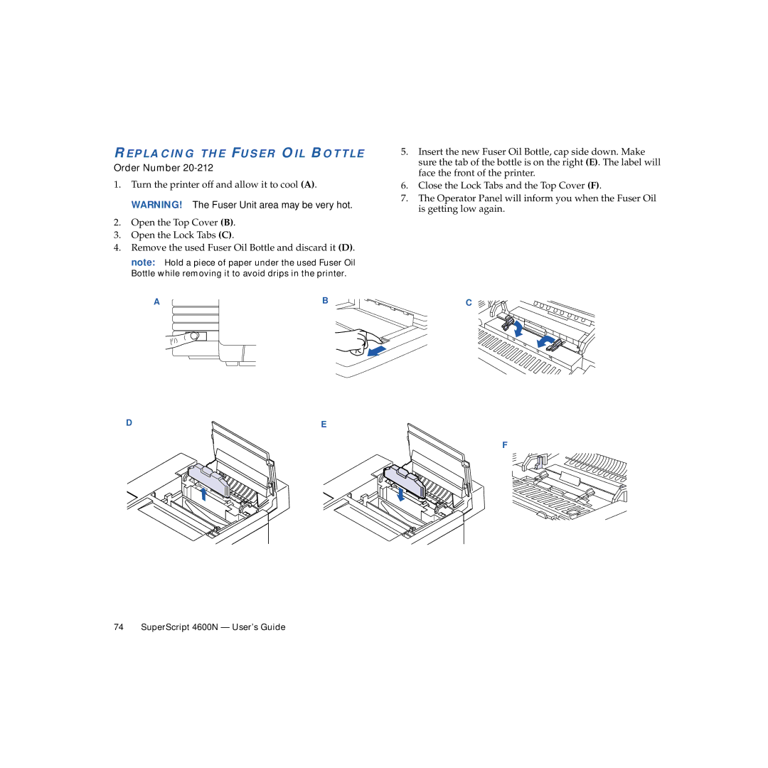 NEC 4600N manual Replacing the Fuser OIL Bottle, Order Number 