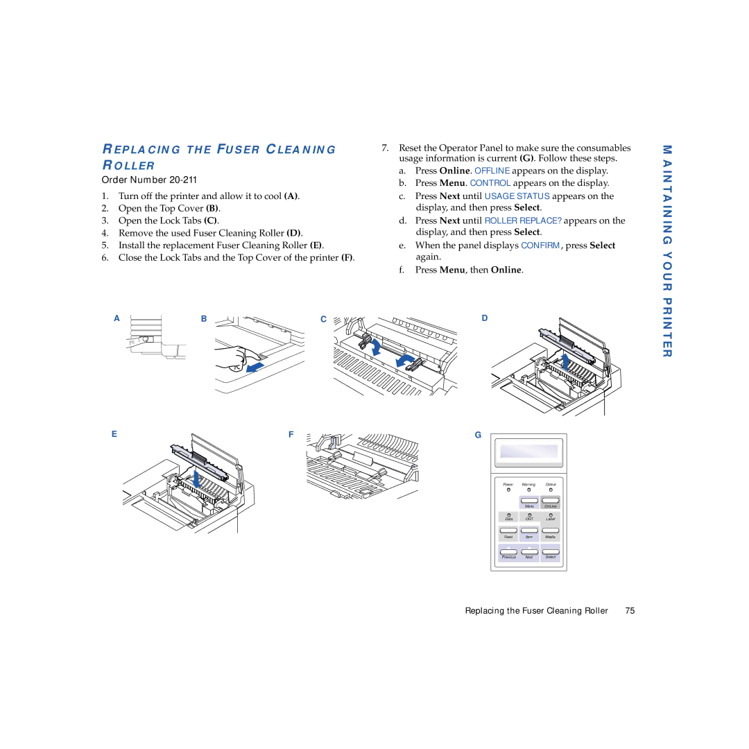 NEC 4600N manual Maintaining Your, Printer, Replacing the Fuser Cleaning Roller 