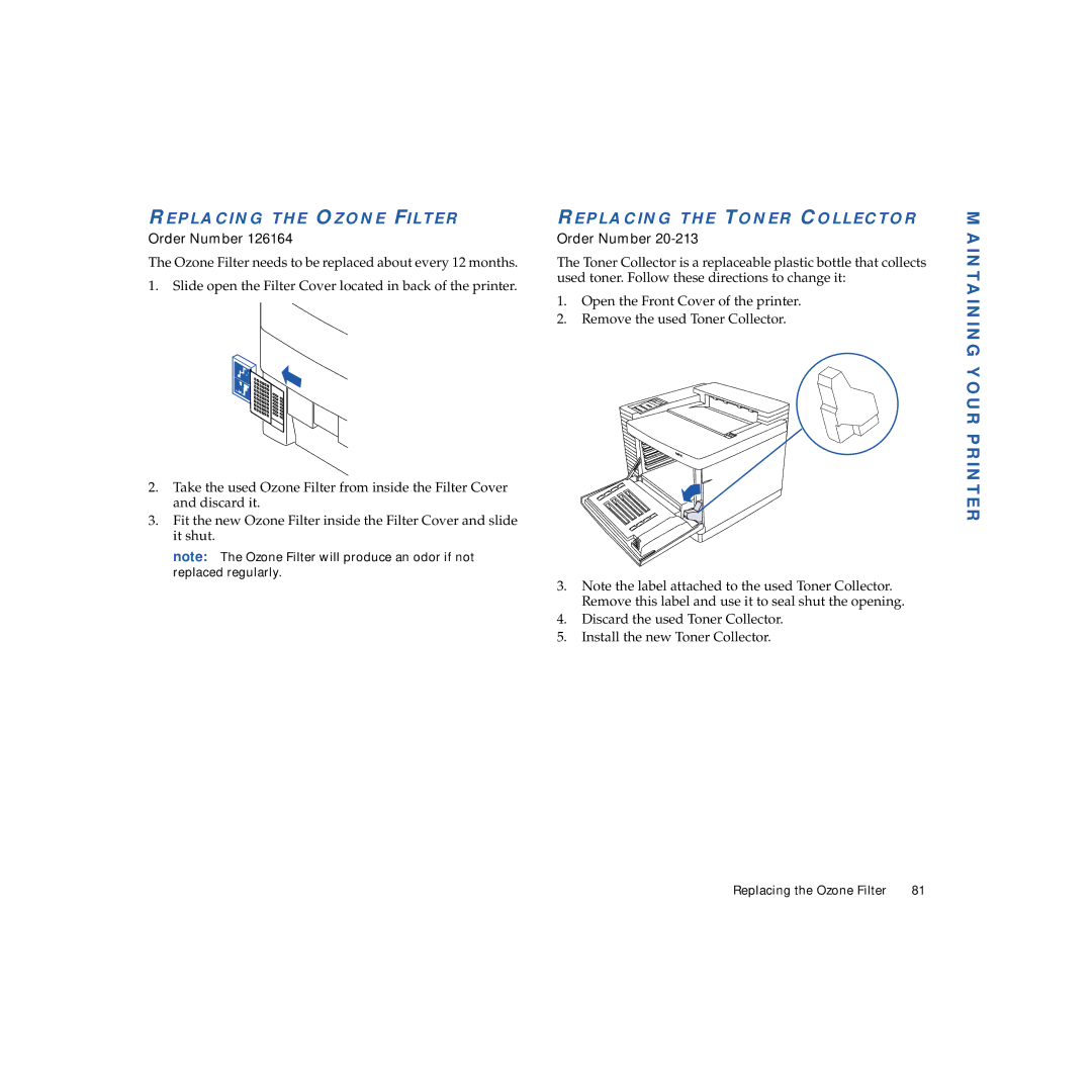 NEC 4600N manual Replacing the Ozone Filter, Replacing the Toner Collector 