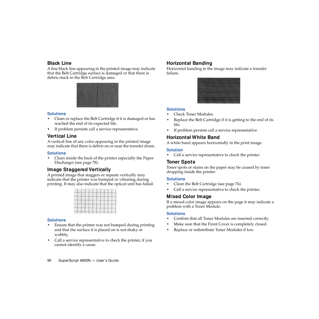 NEC 4600N Black Line, Vertical Line, Image Staggered Vertically, Horizontal Banding, Horizontal White Band, Toner Spots 