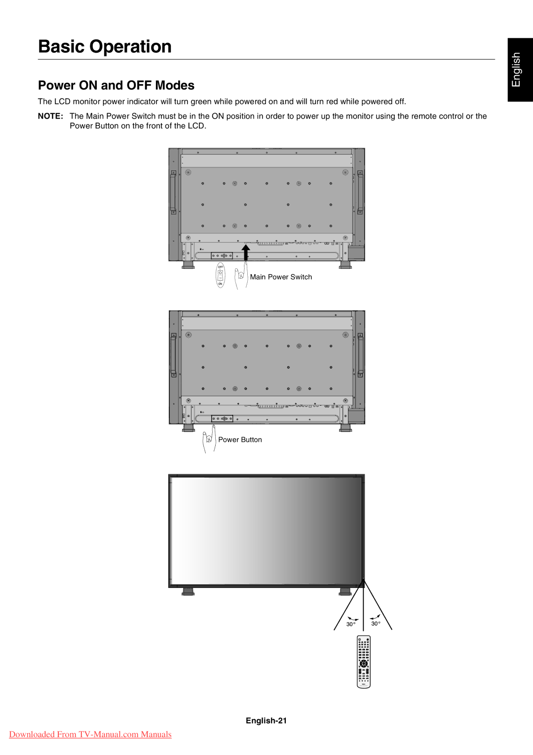 NEC 4020, 4620 user manual Basic Operation, Power on and OFF Modes, English-21 