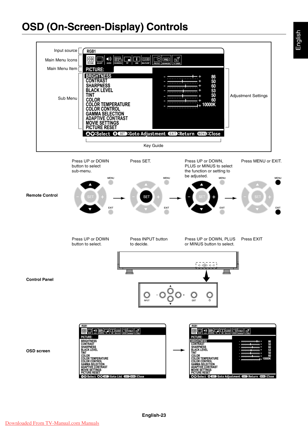 NEC 4020, 4620 user manual OSD On-Screen-Display Controls, English-23 