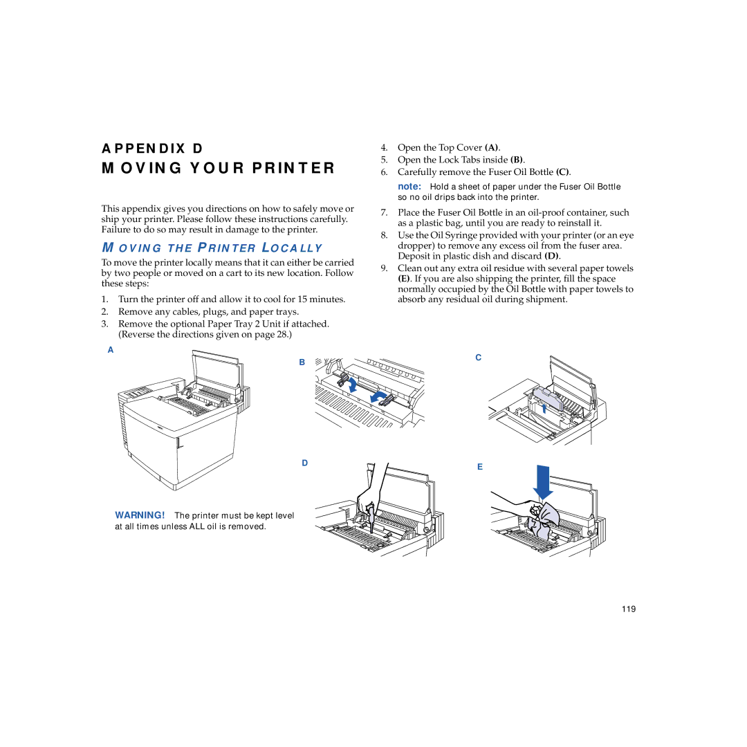 NEC 4650NX manual Moving Your Printer, Moving the Printer Locally 