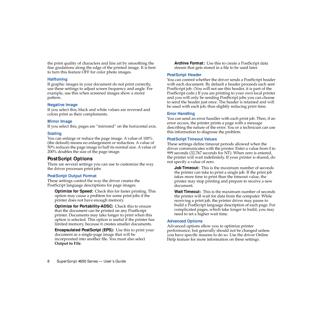 NEC 4650NX manual PostScript Options 