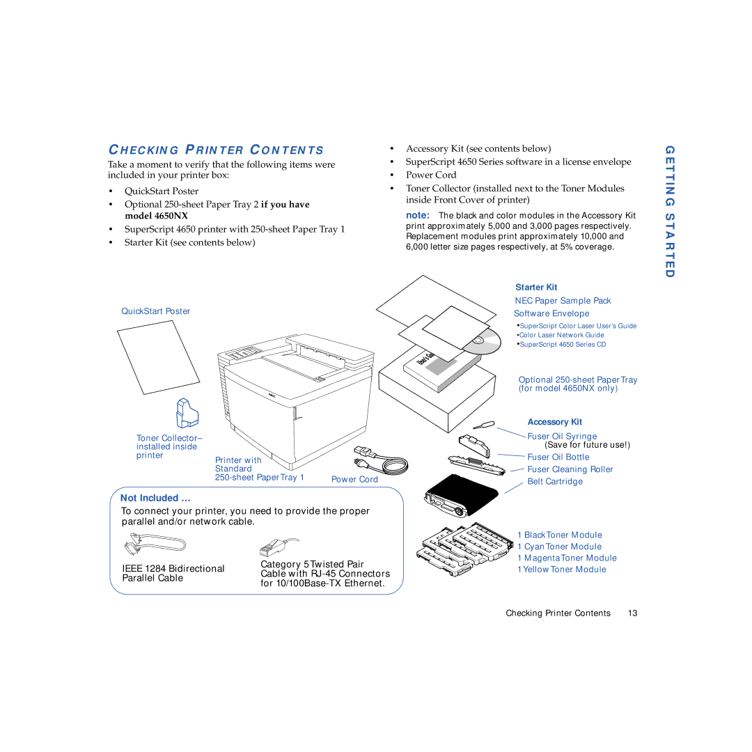 NEC 4650NX manual Getting, Started, Checking Printer Contents 