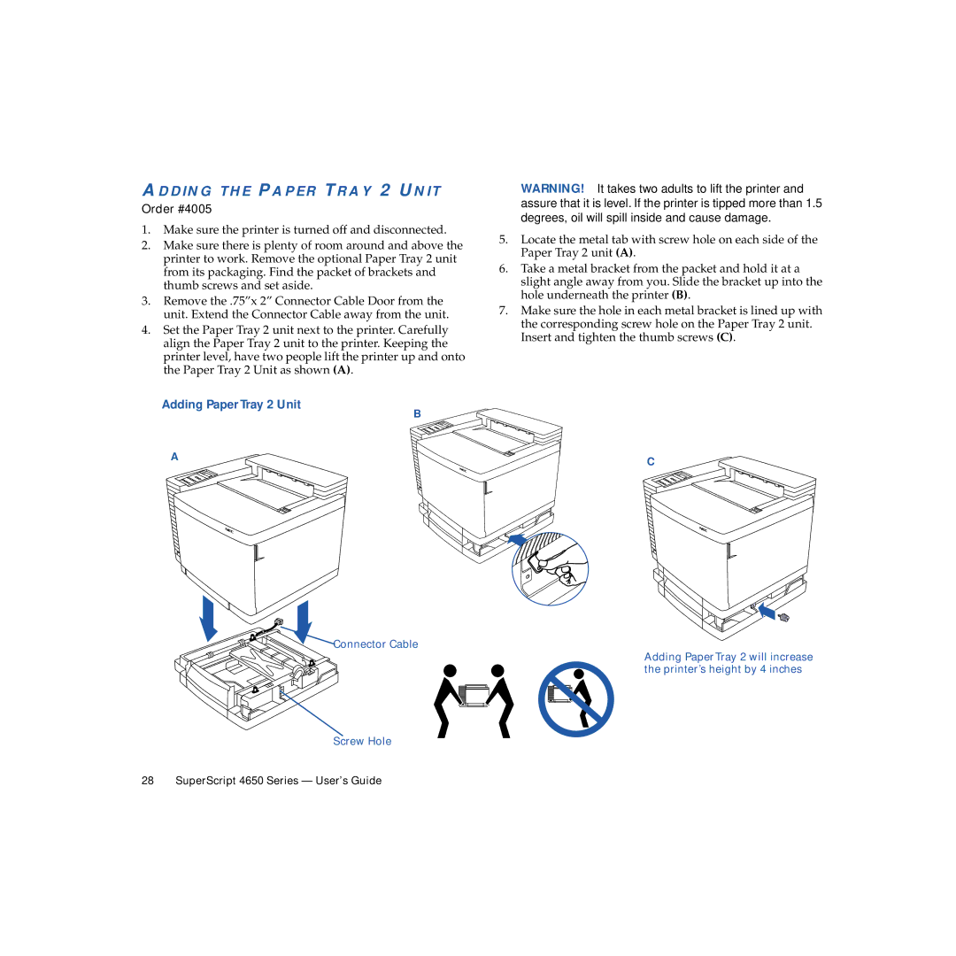 NEC 4650NX manual Adding the Paper Tray 2 Unit, Adding Paper Tray 2 Unit 