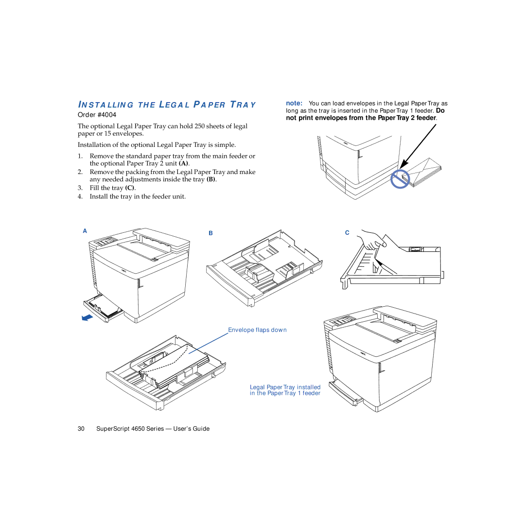 NEC 4650NX manual Installing the Legal Paper Tray, Order #4004 