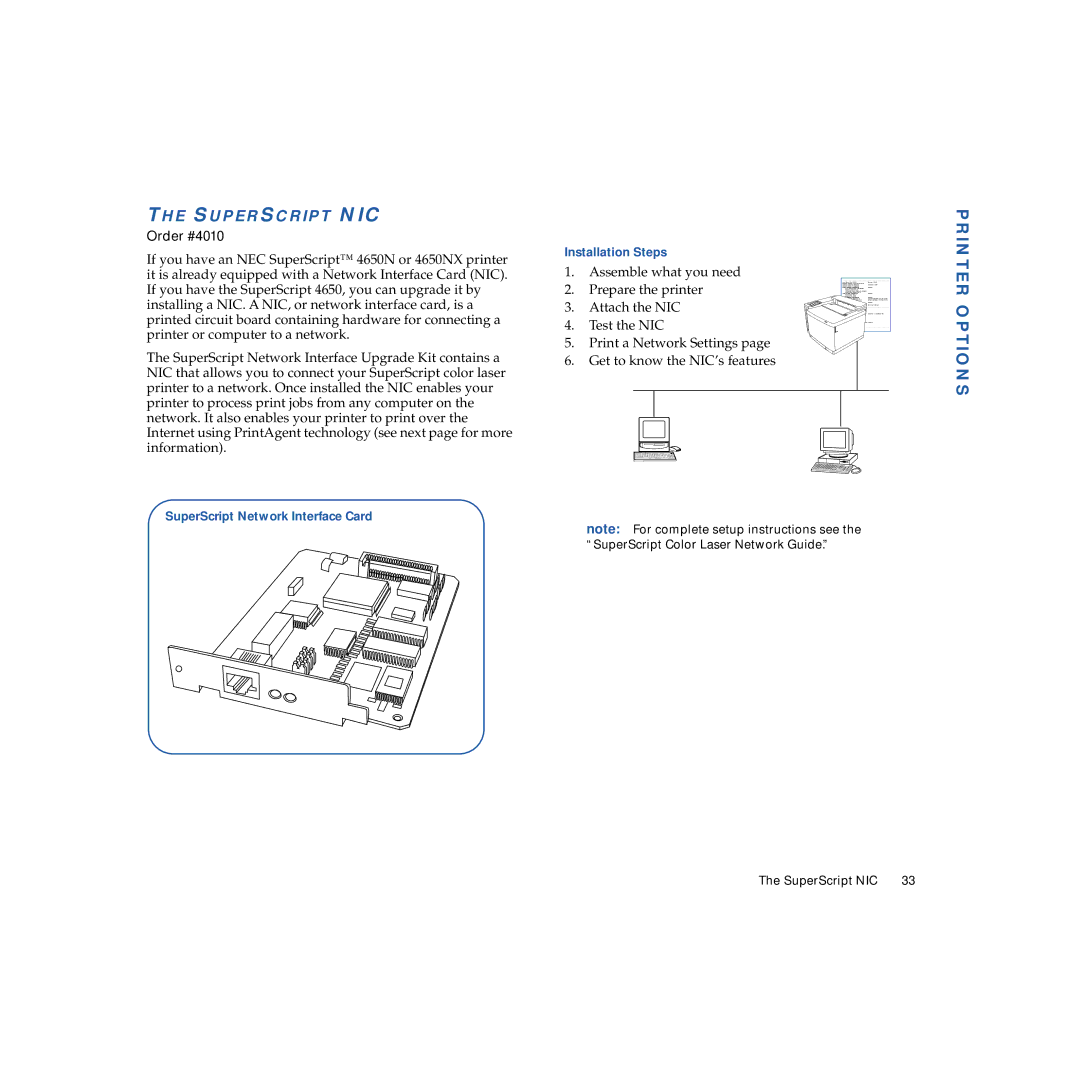 NEC 4650NX manual Superscript NIC, Order #4010 