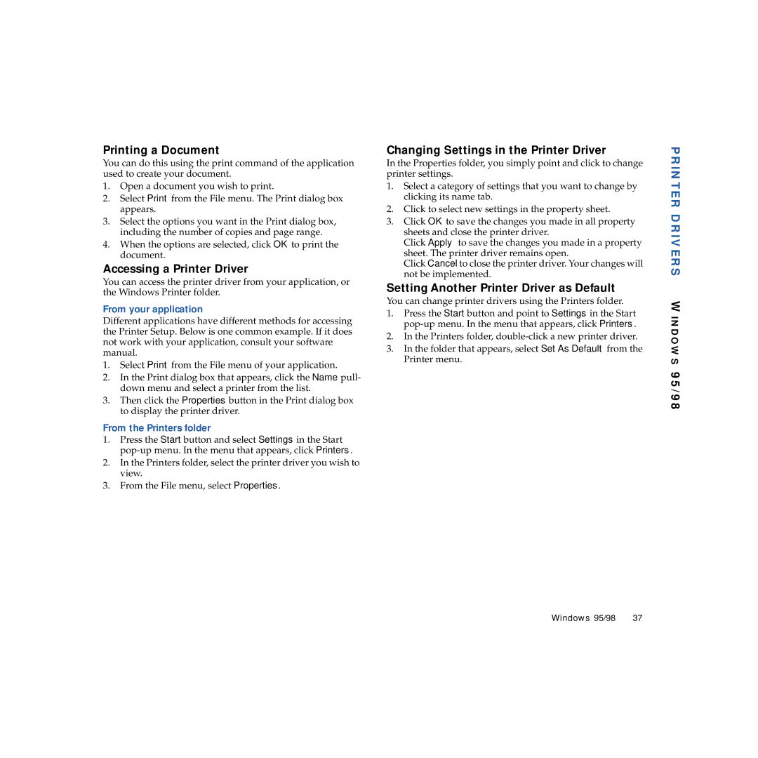 NEC 4650NX manual Printing a Document, Accessing a Printer Driver, Changing Settings in the Printer Driver 