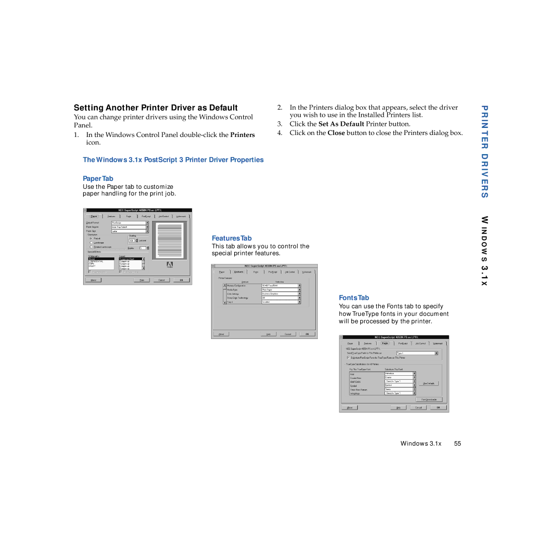 NEC 4650NX manual Printer Drivers, Features Tab 