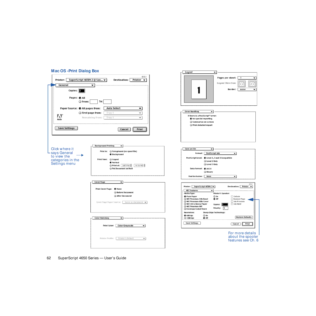 NEC 4650NX manual Mac OS -Print Dialog Box 