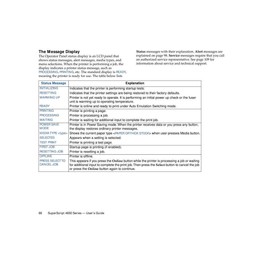 NEC 4650NX manual Message Display, Status Message 