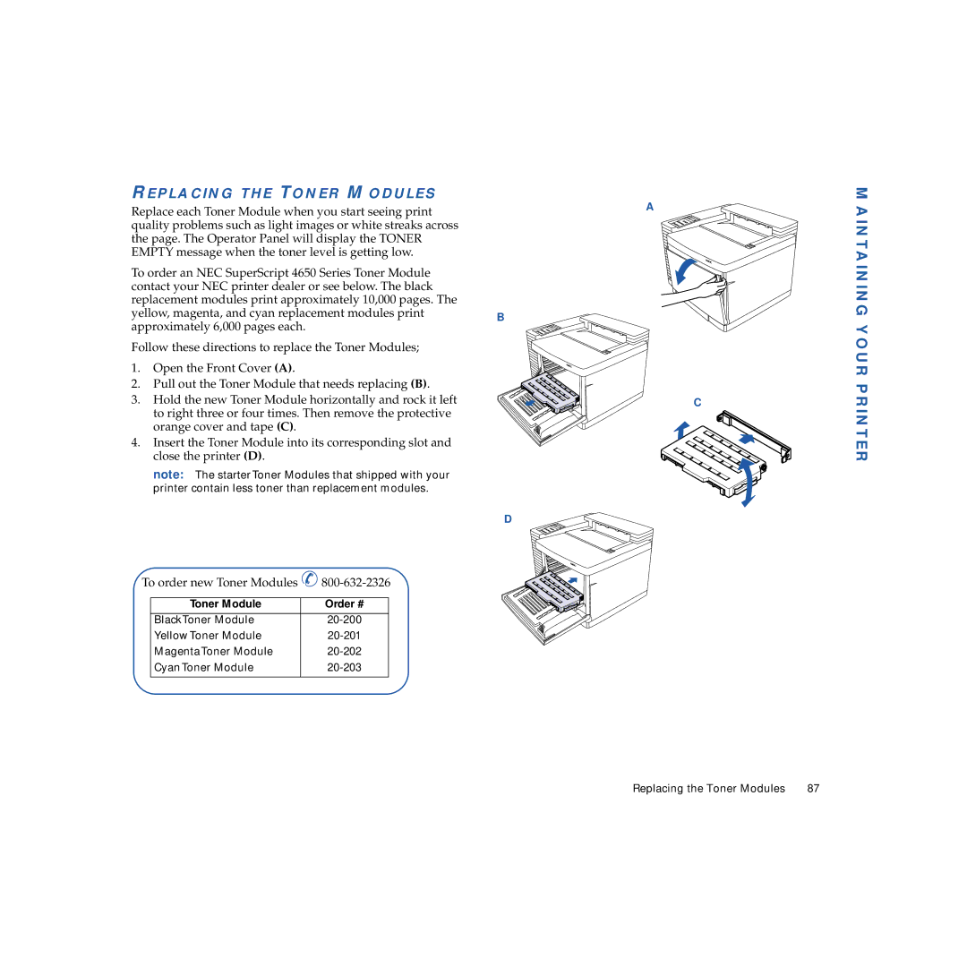 NEC 4650NX manual Maintaining Your Printer, Replacing the Toner Modules 