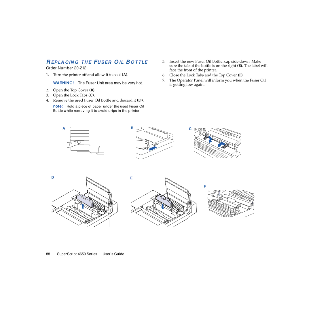 NEC 4650NX manual Replacing the Fuser OIL Bottle, Order Number 