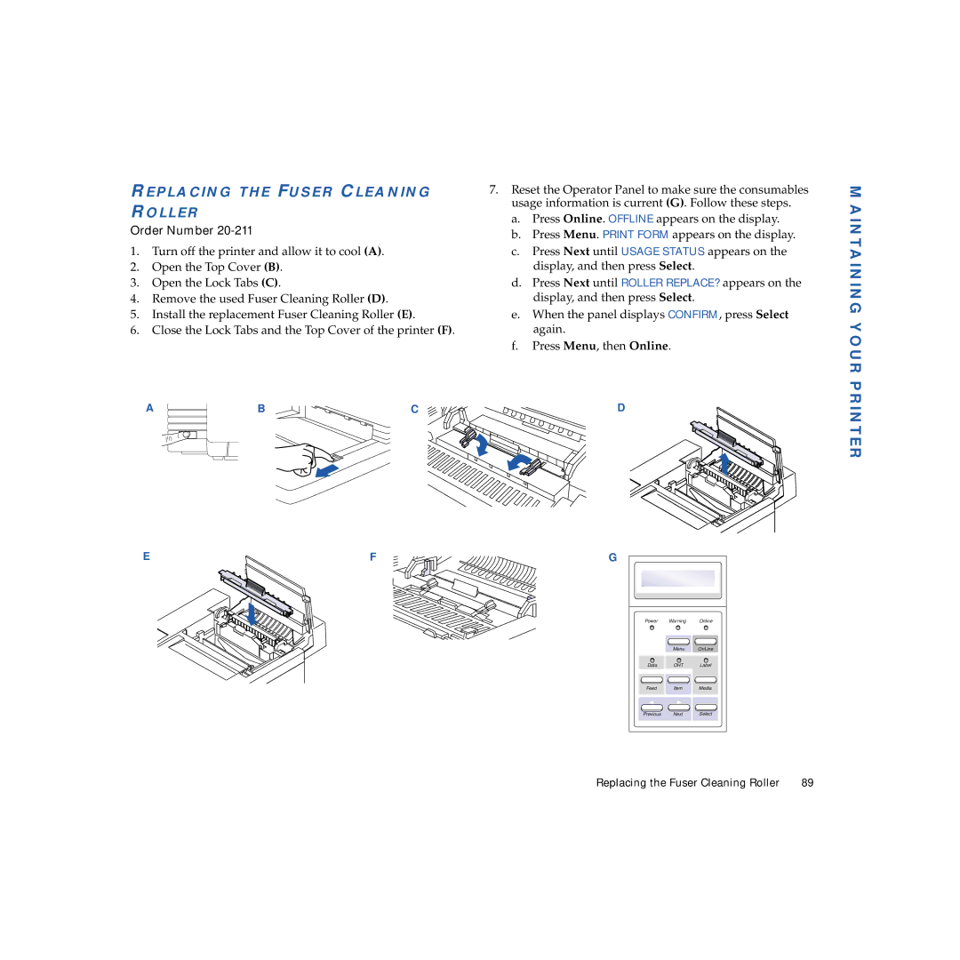 NEC 4650NX manual Maintaining Your, Replacing the Fuser Cleaning Roller 