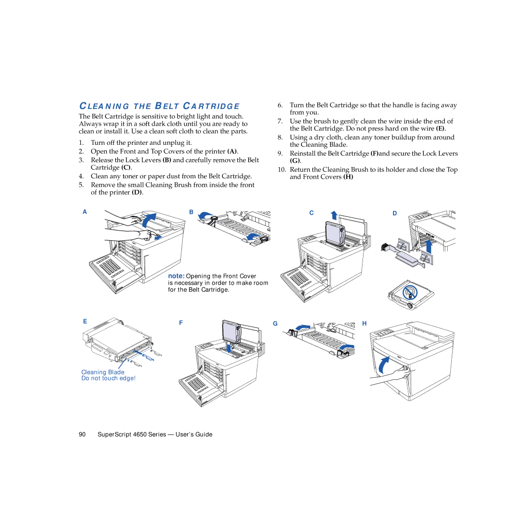 NEC 4650NX manual Cleaning the Belt Cartridge 