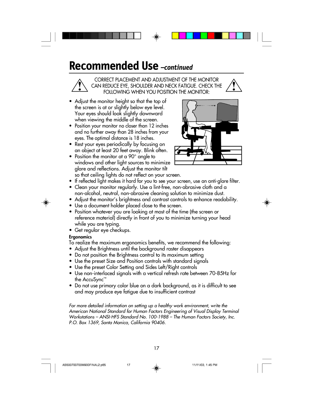 NEC 500, 700, 700M, 900 manual Adjust the monitor height so that the top 