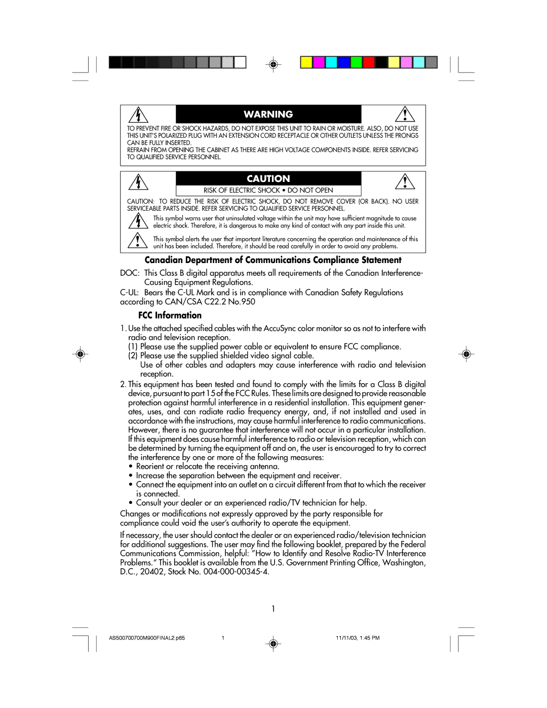 NEC 500, 700, 700M, 900 manual Canadian Department of Communications Compliance Statement 