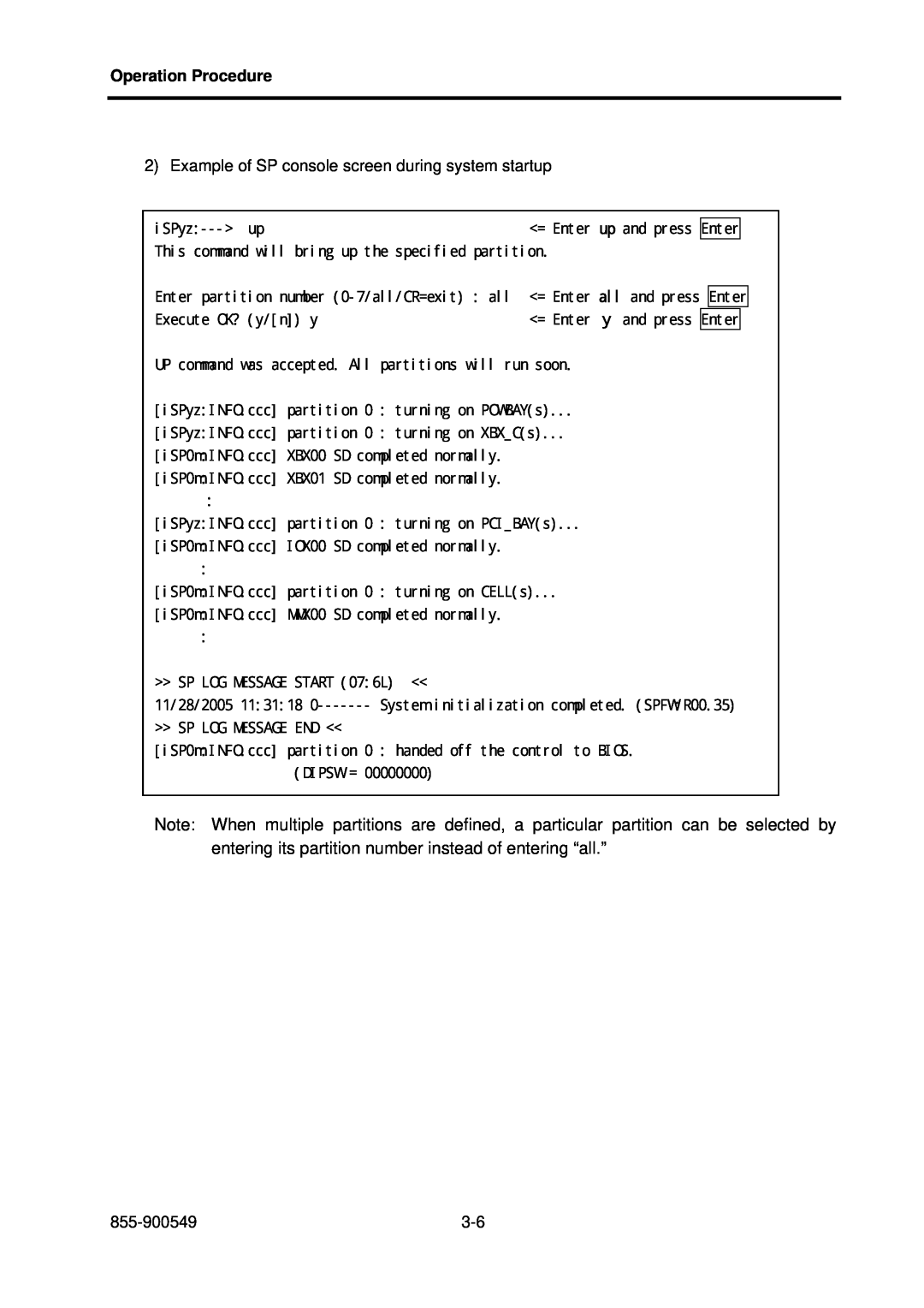 NEC NX7700i, 5020M-16 operation manual Operation Procedure, Example of SP console screen during system startup 