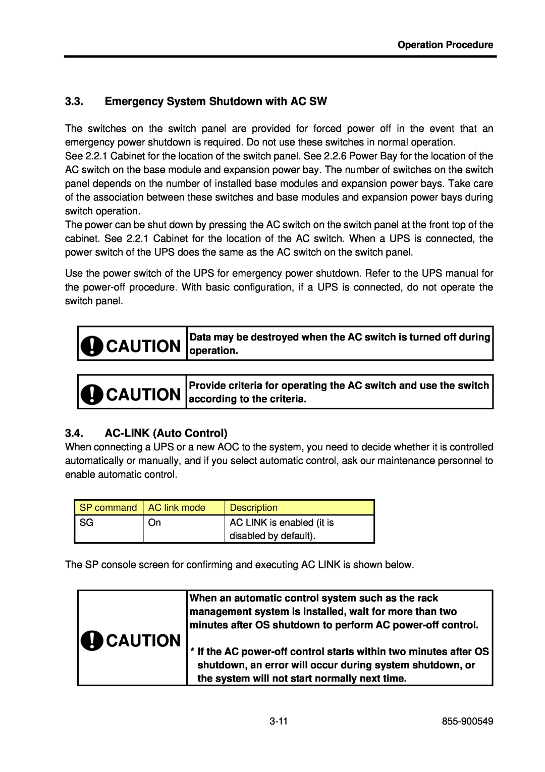 NEC 5020M-16, NX7700i Emergency System Shutdown with AC SW, AC-LINK Auto Control, operation, according to the criteria 