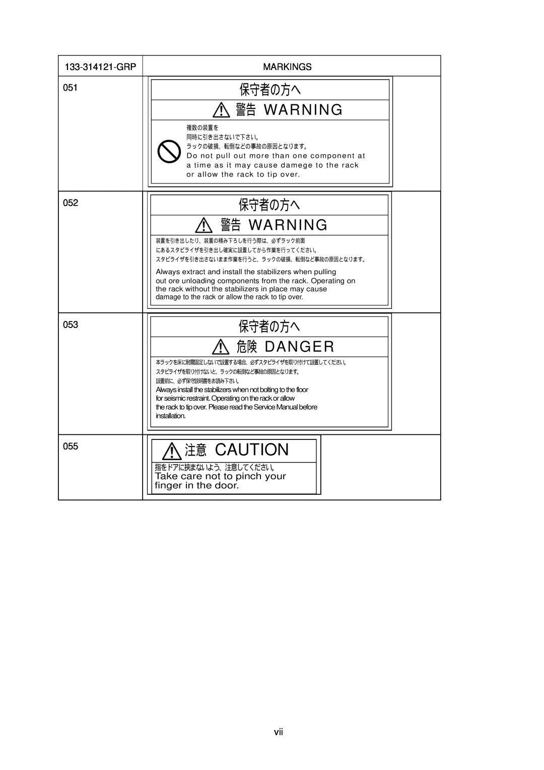 NEC 5020M-16, NX7700i operation manual 保守者の方へ, 警告 Warning, 危険 Danger 