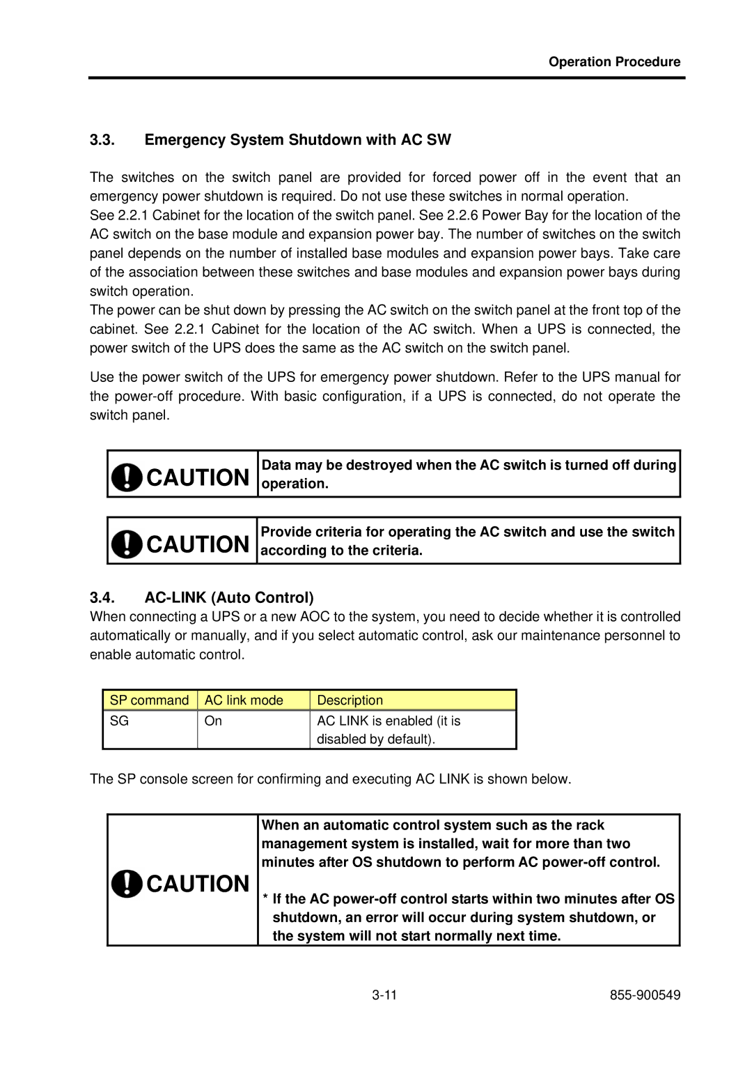 NEC 5020M-16, NX7700i operation manual Emergency System Shutdown with AC SW, AC-LINK Auto Control 