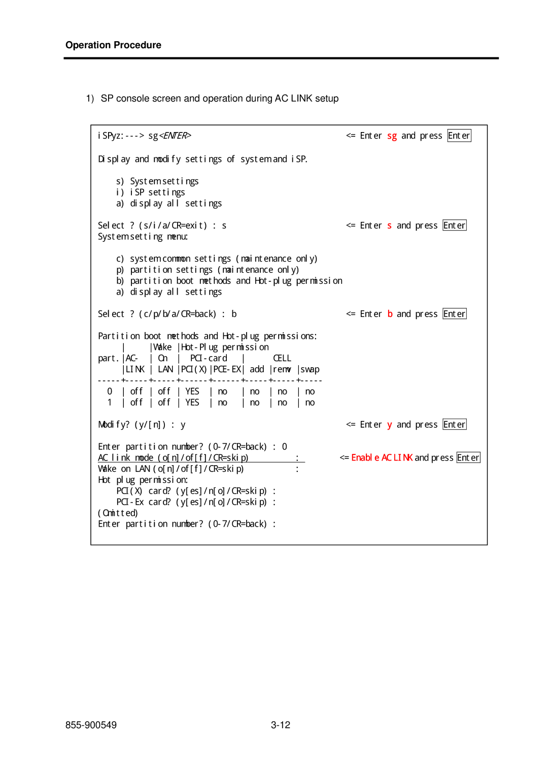 NEC NX7700i, 5020M-16 operation manual SP console screen and operation during AC Link setup 