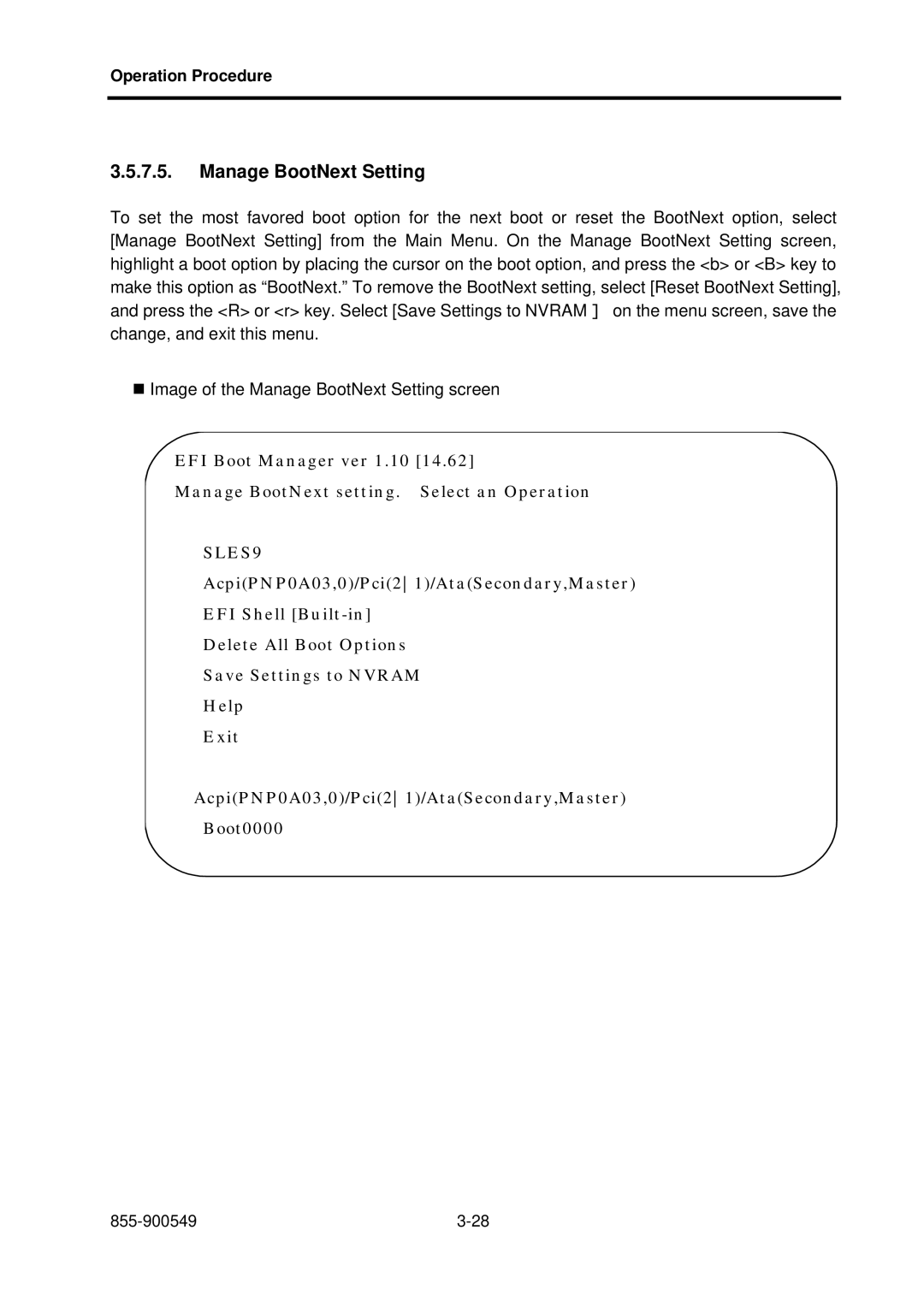 NEC NX7700i, 5020M-16 operation manual Manage BootNext Setting 