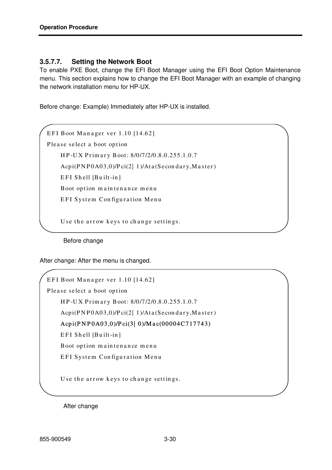 NEC NX7700i, 5020M-16 operation manual Setting the Network Boot, AcpiPNP0A03,0/Pci30/Mac00004C717743 